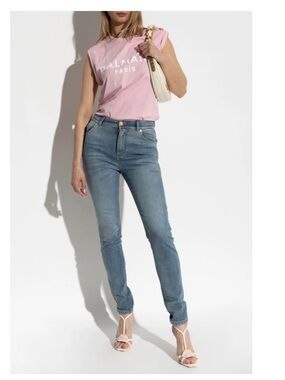 Balmain Light Pink Logo Tank with Gold Buttons NWT